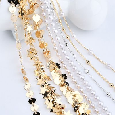 1meter Star Shape Chains Imitation Pearl Beaded Gold Silver Chain for Necklace Choker Bracelet Jewelry Making Components DIY Headbands