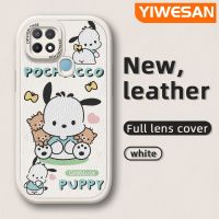 YIWESAN เคสสำหรับ OPPO A15 A35 A15s 4G เคสลายการ์ตูน Pochacco ลูกสุนัขดีไซน์ใหม่บางนุ่มหนังซิลิกาเคสโทรศัพท์เจลฝาปิดเลนส์เต็มรูปแบบกล้องกันกระแทกเคสกันกระแทก