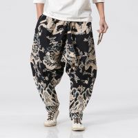 [COD] 2022 summer new Chinese style printed bloomers mens dragon loose wide-leg trousers large size