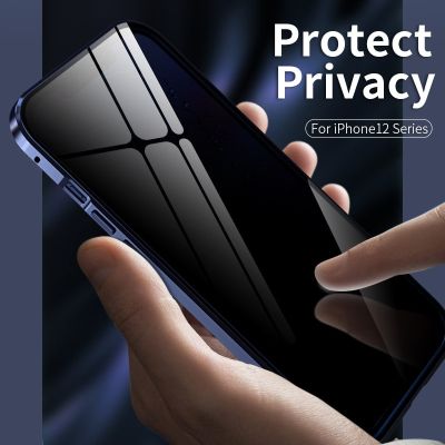 ความเป็นส่วนตัวโลหะแม่เหล็กกระจกเทมเปอร์เคสโทรศัพท์สำหรับIphone 12 Pro Max 11 Pro XR XS MAX Mini 6 8 7 Plusแม่เหล็กAntispyฝาครอบป้องกันในสต็อก