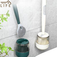 Wall Mounted Press Type Silicone Toilet Brush Plastic Long Handle Cleaning Tools Gap Clean Flat Head Holder Organizer Bathroom