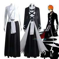 Anime Bleach  Cosplay Costumes Kurosaki Ichigo Handsome Cool Black Role Play Robe Clothing For Men And Women Cosplay