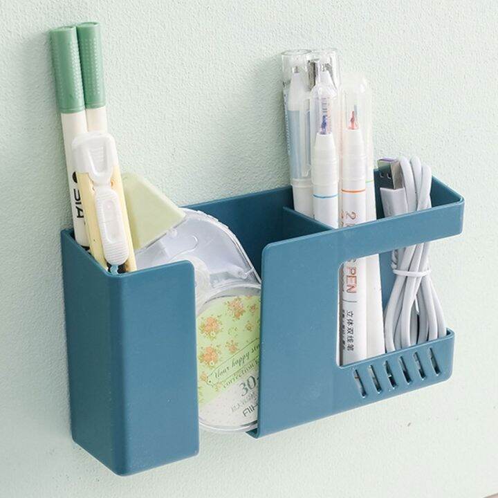 double-layer-wall-mounted-organizer-box-punch-free-tv-remote-control-storage-phone-plug-wall-holder-charging-multifunction-hooks