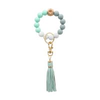 Silicone Wristlet Keychain Bracelet Car Beaded Key Ring Tassel Keychain Beaded Bangle for Women