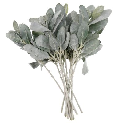 14Pcs Artificial Flocked Greenery Leaves Short Stems,Faux Lambs Ear Greenery Urn Filler Greenery Plants for Home Wedding