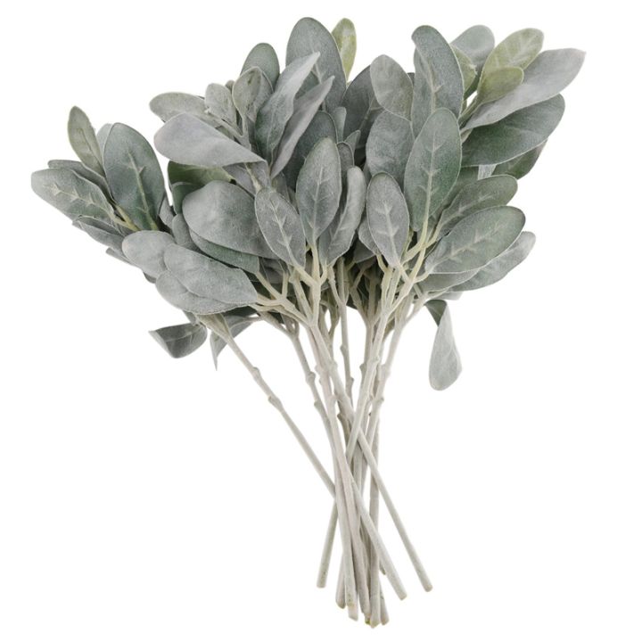 14pcs-artificial-flocked-greenery-leaves-short-stems-faux-lambs-ear-greenery-urn-filler-greenery-plants-for-home-wedding