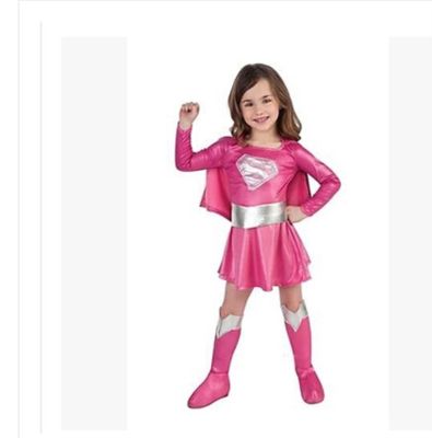 ชุดเดรสซูแมนเด็กผู้หญิงสีชมพูร้อนแรงชุดคอสเพลย์ซูเปอร์ฮีโร่พร้อมเข็มขัดคาดเอว