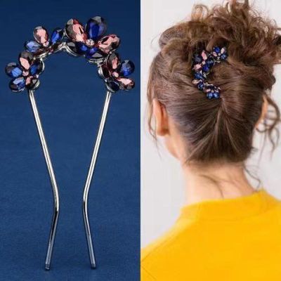 New Flower Hair Insertion Creative U-shaped Alloy Hairpin Adult Hair Dispenser Exquisite Hair Ornament