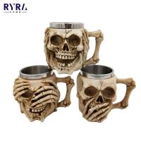 ♣ﺴﺴ 3D Skull Cup Stainless Steel Resin Wine Glass Mug Halloween Coffee Cups Creative Beer Mugs Viking Tea Mug Pub Bar Decoration