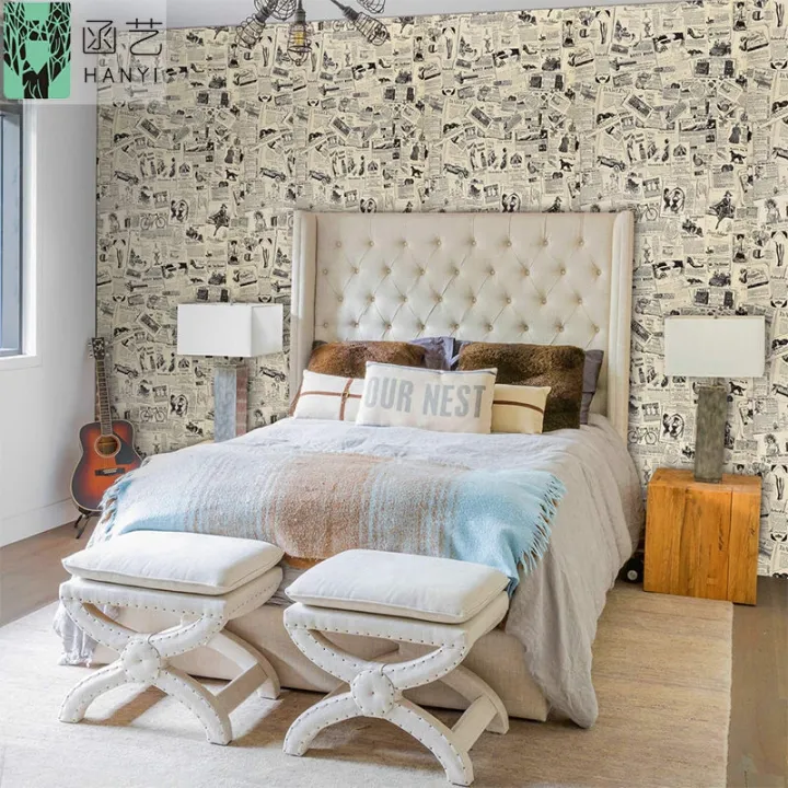 newspaper-wallpaper-dormitory-wallpaper-male-student-bedroom-retro-wallpaper-self-adhesive-retro-bedroom-trend-decoration-wall-sticker