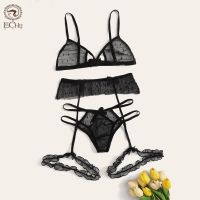 《Be love shop》LEECHEE New Mesh Sexy Women Lingerie 3pcs Bra Set Hollow Out Brassiere Transparent Underwear Set Polka Dot S 2XL Bra amp;Briefs Set