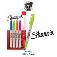 Sharpie (ชาร์ปี้) Marker Fine แพ็ค 4 ด้าม Fun Colour ปากกามาร์คเกอร์ Permanent Marker ปากกากันน้ำ ปากกาเขียนแผ่นพลาสติก