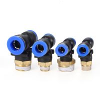 M5 1/8 quot; 1/4 quot; 3/8 quot; 1/2 quot; BSPT Male x Fit 4/6/8/10/12mm OD Tube Pneumatic Tee 3 Ways Push In Connector Quick Release Air Fitting