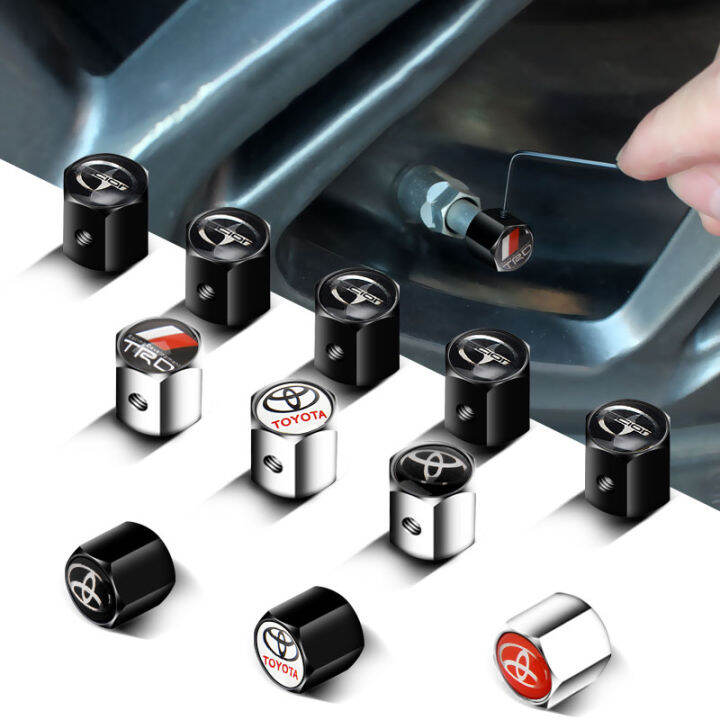4Pcs Antitheft Car Tire Valve Caps Metal Wheel Stem Air Covers for Toyota TRD Camry Corolla