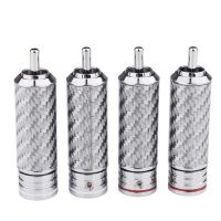 4PCS HIFI RCA plug Brass Copper black/white Rhodium Plated Hollow Out Design Carbon Fiber RCA plug Audio RCA cable plug