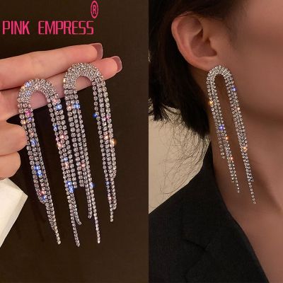 925 Silver Needle Full Diamond Geometric Earrings Fashion Long Tassel Tide Personalized Vintage Tassel Crystal Earrings