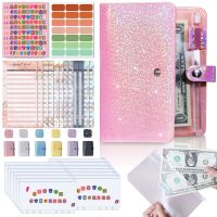 《   CYUCHEN KK 》 A6 Glitter Waterproof PVC Binder Budget Envelope Planner Organizer With Zipper Pockets Expense Budget Sheets