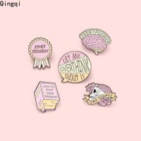 Overthinking Award Enamel Pin Book Brooches Lapel Cartoon Badge Jewelry for