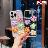 เคสโทรศัพท์3D ลายดอกไม้หลากสีสำหรับ iPhone 14 Pro Max 14 Plus 13 Pro Max 11 12Pro Max สวยงามเป็นประกายน่ารักฝาครอบโทรศัพท์แบบใสกันกระแทกสำหรับผู้หญิง