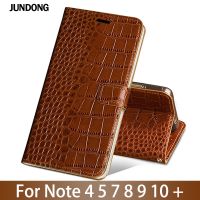 ✟ Leather Flip Phone Case For Samsung Galaxy Note 4 5 7 8 9 10 Plus case Cowhide Crocodile Texture Card slots Cover