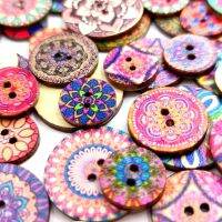 100Pcs Retro Round Wooden Buttons DIY Hand-Sewing Process Printing Wood Chips 15/20/25mm Two-Holes Button For Clothes Decoration Haberdashery