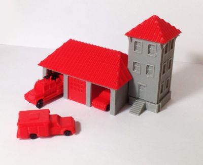 Outland Models Country Fire Station with 3 Fire Trucks N Scale Train Railway