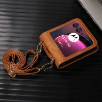 Leather Phone Case For Motorola Moto Razr Plus Razr 4 Gen4 Razr 40Ultra 2023 Wallet Card Holder Casing Back Cover With Lanyard