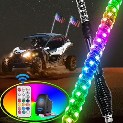 Nilight 2PCS 3FT Spiral RGB Led Whip Light with Spring Base Chasing Light RF Remote Control Lighted Antenna Whips for Can-Am ATV UTV RZR Polaris Dune Buggy Offroad Truck 3FT -2PCS Light RGB