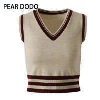 PEAR DODO ชุดเดเสื้อกล้ามแบบถักคอวีสไตล์นักเรียนเกาหลี