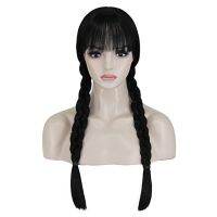 ♕ Wednesday Addams Cosplay Wig Movie Long Black Braids Hair with Bangs Halloween Party Accessory