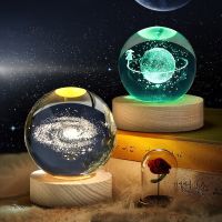 Crystal Ball Night Lights Glowing Planetary Galaxy Astronaut USB Power Warm/RGB Bedside Light Christmas Kid Gift Night Lamp