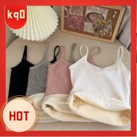 KQ0 หนาขึ้น ท็อปส์ซูความร้อน สีทึบทึบ ไร้แขนเสื้อ เสื้อกล้ามสำหรับผู้หญิง เซ็กซี่สุดเซ็กซี่ บางเฉียบเพรียว เสื้อกล้ามให้ความอบอุ่น ฤดูหนาวฤดูใบไม้ร่วงฤดูหนาว