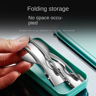 304 Stainless Steel Foldable Spoon Fork Set Student Children Outdoor Travel Portable Tableware Travel Cutlery Set  Spoon Set Flatware Sets