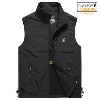 ▤♈☼ hnf531 PLAYBOY Outdoor Mens Vests 2023 Multi-pockets Hiking Work Photography Golf Vest Mans Fish Vest Waterproof Breathable Waistcoat Size M-6XL