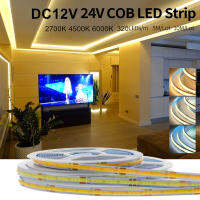 Angelila ไฟแถบไฟ LED COB ความหนาแน่นสูง DC12V 1ม. 2ม. 3ม. 5ม. 24โวลต์ความสว่างสูง3000K 4000K 6000K ไฟ LED 320สีขาว/ม. มีความยืดหยุ่นสำหรับห้องนอนห้องครัวการตกแต่ง DIY ในบ้าน