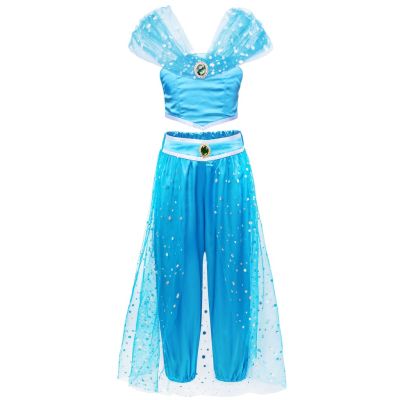 Christmas Little Girl Princess Jasmine Costume Two-Piece Child Cosplay Dress Up Party Prom Dress