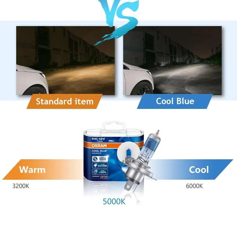 H7 Cool Blue Advance 62210CBA by Osram Automotive Headlight Halogen Bulbs |  Pack of 2