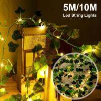 5M 50LED/10M 100LED เทียมแขวนผนังสีเขียวใบเมเปิ้ลเถาองุ่นหลอดไฟประดับแบบสาย S กับใบเมเปิ้ลที่ใช้แบตเตอรี่ไฟประดับใบสีเขียวหลอดไฟประดับแบบสายสำหรับงานแต่งงาน