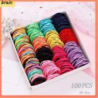 BRAIN 100PCS ปลอดภัย ไนลอน สีลูกกวาด สายยาง 3ซม. ที่ใส่ผมหางม้า ที่รัดผม เครื่องประดับผมเด็ก