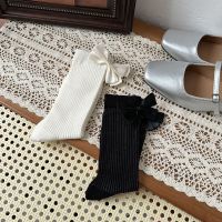 【LZ】♠  Meias Bow de moda Balletcore para mulheres Kawaii japonês JK Lolita tubo médio meias de bezerro respiráveis Ins Sweet Stripe Socks