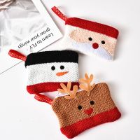 Christmas Key Wallet Bag Cartoon Square Zipper Knitted Coin Purse Keychain Coin Zipper Bag Mini Purse Kawaii Lipstick Purse