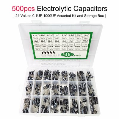 ✟❁✙ DIY Electrolytic Capacitor500PCS/LOT Box 0.1UF-1000UF 24Values Aluminum Electrolytic Capacitors Assorted Kit and Storage 16-50V