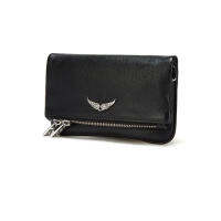 2021 New Women Genuine Leather Small Black Handbag Wings Decor Fashion Personality Ladies Single Shoulder Wallet Bag For Phone