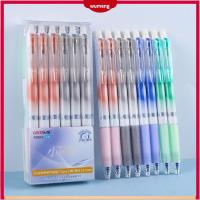 WUMENG 12PCS สามารถลบได้ ปากกาเจล พับเก็บได้ หมึกสีดำ ปากกา0.5มม. การเขียนที่ราบรื่น กับยางลบ