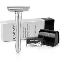 Qshave มีดโกนนิรภัยแบบปรับได้พร้อมฝาครอบแม่เหล็กมีดโกน1ใบมีด1ใบและใบมีด5ใบ