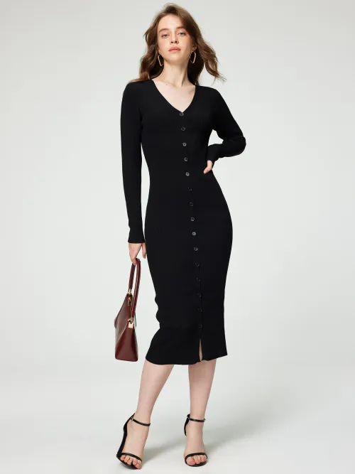 Cider Rib Knit Button Down Midi Dress Lazada.co.th