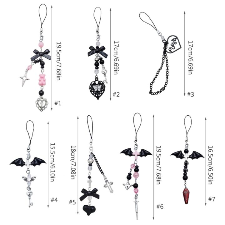 goth-y2k-phone-charm-pendant-kawaii-key-chain-for-bag-cute-accessory-women-guitar-strap-lanyard-beaded-keychain-pendant-key-chains
