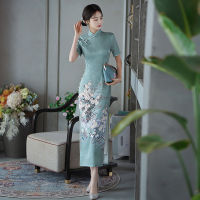 ใหม่ฤดูใบไม้ผลิและฤดูร้อน2023 Cheongsam ยาวสองชั้น Qipao จีนชุดรสสูท H Anfu แขนสั้นชุดที่เป็นทางการสำหรับผู้หญิง