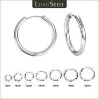 LUXUSTEEL ผู้ชายห่วงสแตนเลสรอบวงกลมต่างหูสำหรับผู้หญิงผู้ชายซิลเวอร์โกลด์สีไม่จางหายหูแหวนชายเครื่องประดับ2ชิ้น