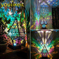 Yulikeit [Yulikeit] โคมไฟโคมไฟตั้งพื้นไม้ตกแต่งโคมไฟตกแต่งโต๊ะสีน้ำตาลเพชรสีสันสดใสไฟโบฮีเมียน18X11X11ซม.